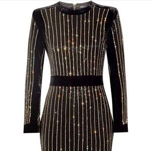 Women’s High Neck Rhinestone Midi Evening Elegant Bandage Dress